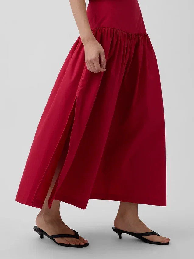 Jupe longue taille basse en popeline