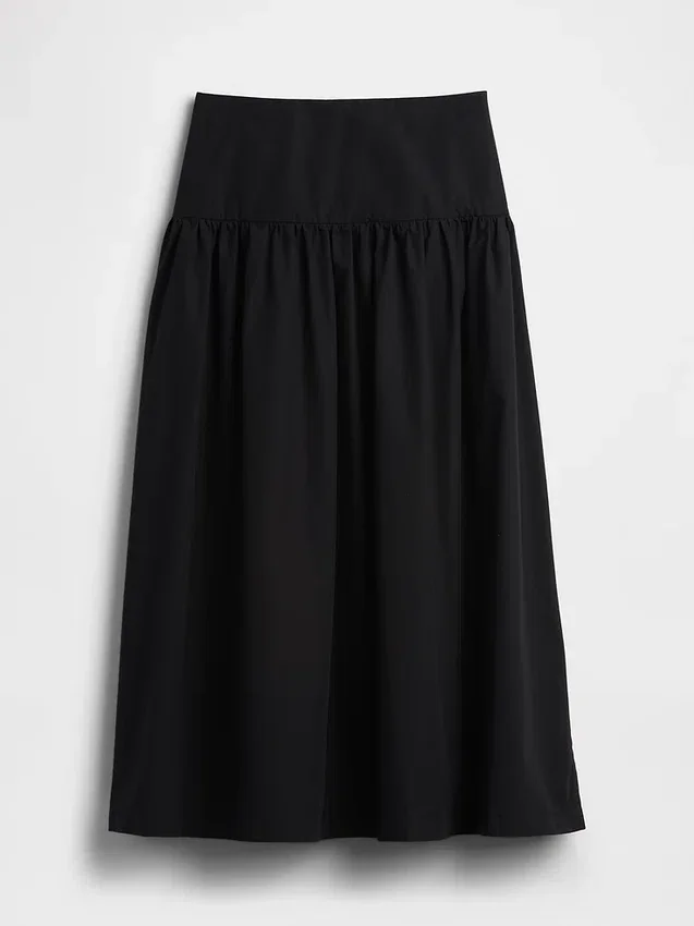Jupe longue taille basse en popeline