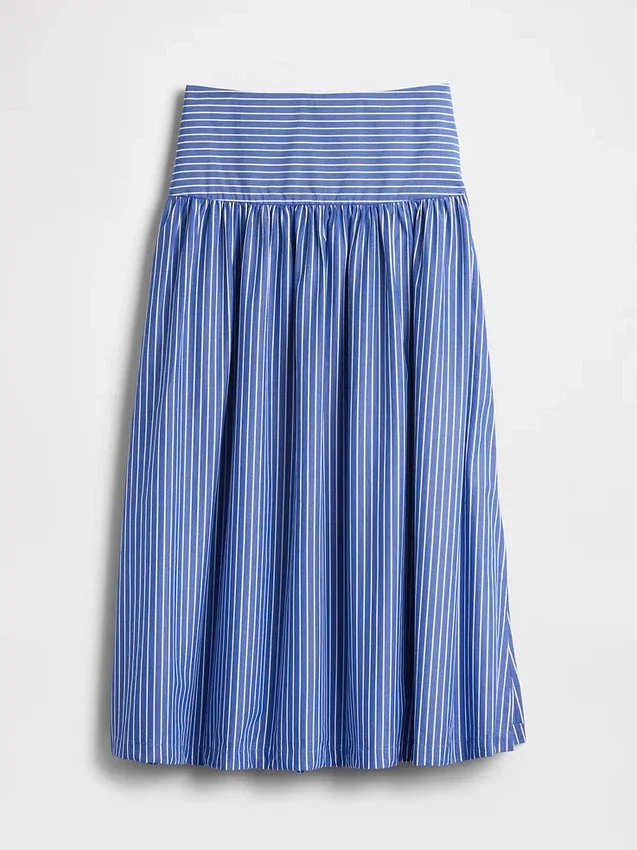 Jupe longue taille basse en popeline