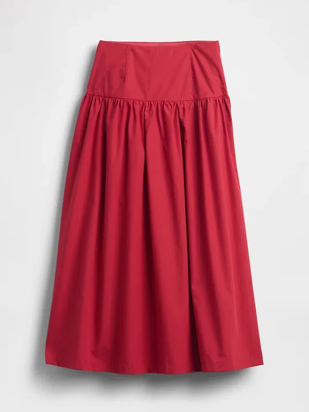 Jupe longue taille basse en popeline