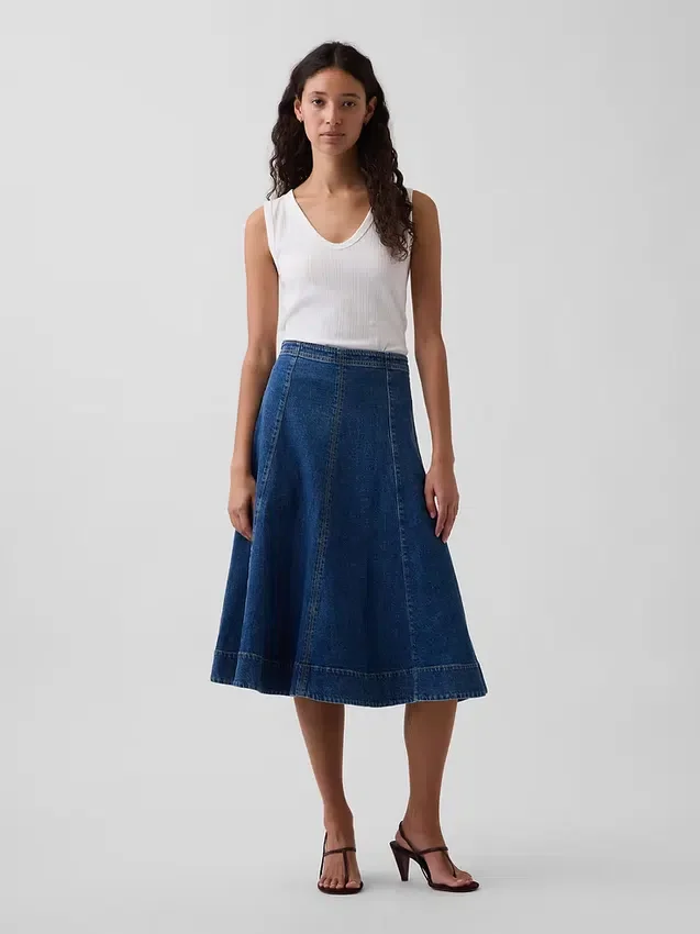 Jupe midi en denim coupe tulipe