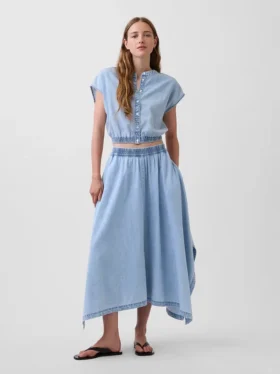Jupe midi en denim à ourlet en pointe