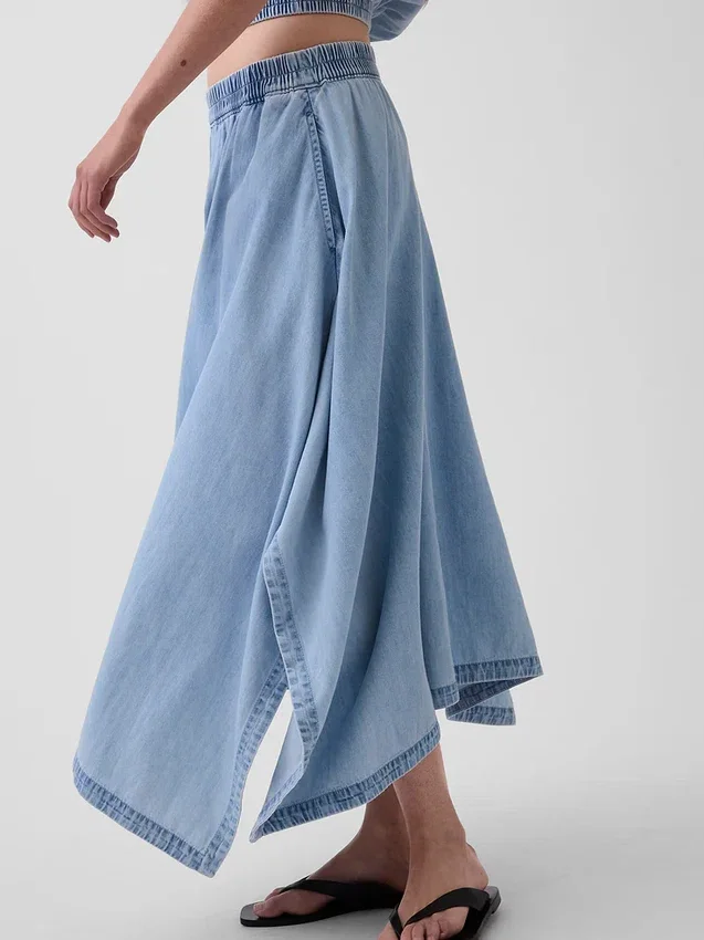 Jupe midi en denim à ourlet en pointe