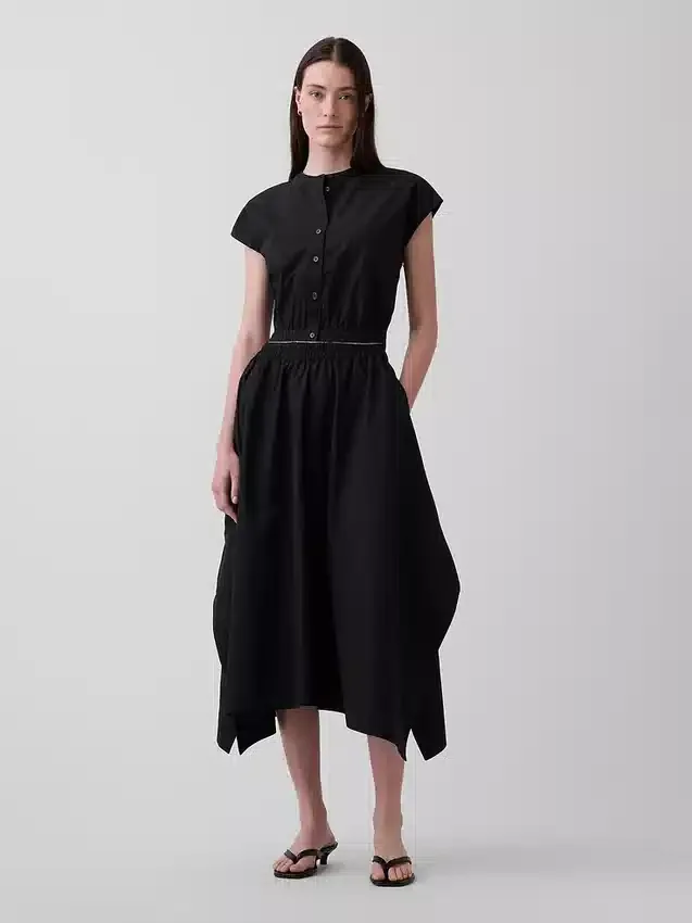 Jupe midi en popeline à ourlet en pointe