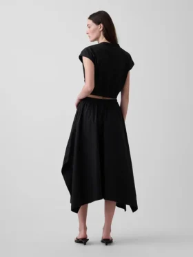 Jupe midi en popeline à ourlet en pointe