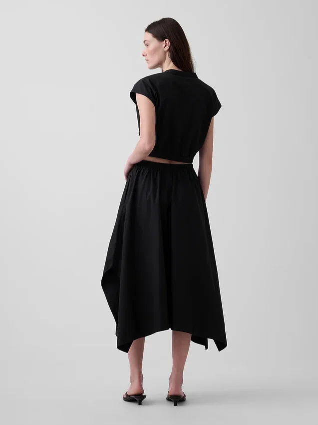 Jupe midi en popeline à ourlet en pointe