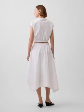Jupe midi en popeline à ourlet en pointe