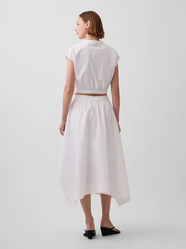 Jupe midi en popeline à ourlet en pointe