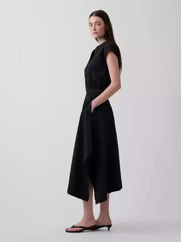 Jupe midi en popeline à ourlet en pointe