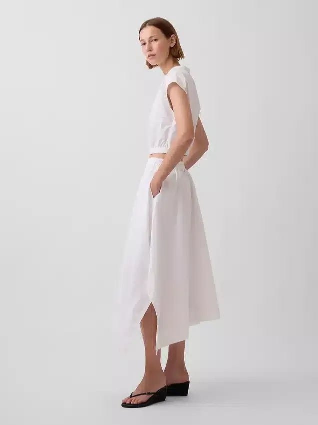 Jupe midi en popeline à ourlet en pointe