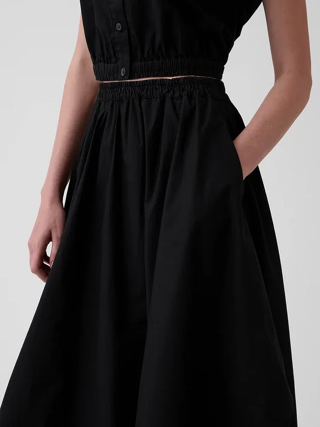 Jupe midi en popeline à ourlet en pointe