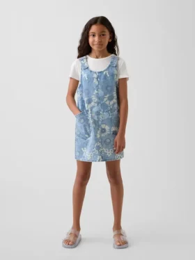 Jupe-salopette en denim à motifs floraux pour enfant