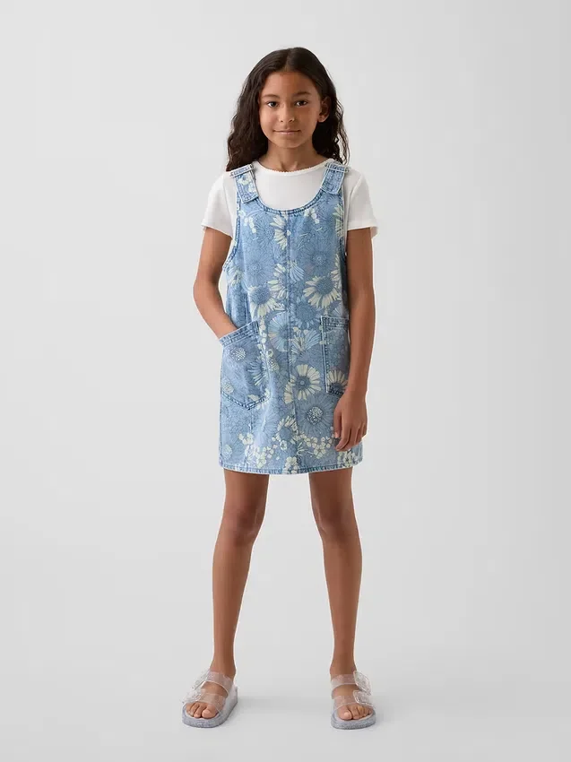 Jupe-salopette en denim à motifs floraux pour enfant