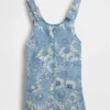 Jupe-salopette en denim à motifs floraux pour enfant