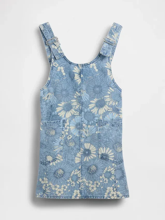 Jupe-salopette en denim à motifs floraux pour enfant