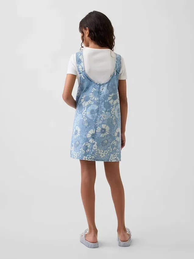 Jupe-salopette en denim à motifs floraux pour enfant