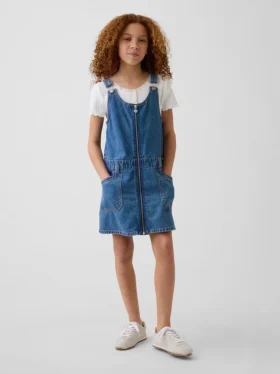 Jupe-salopette en denim pour enfant avec fermeture éclair