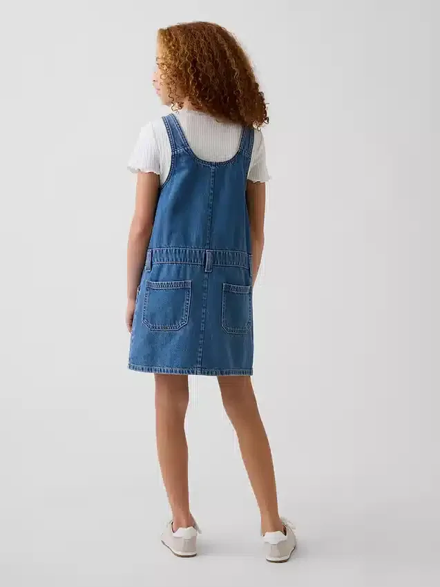 Jupe-salopette en denim pour enfant avec fermeture éclair