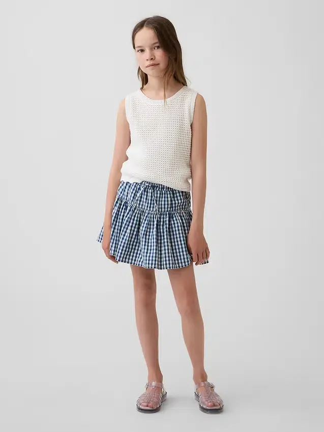 Jupe-short à volants en denim vichy pour enfant