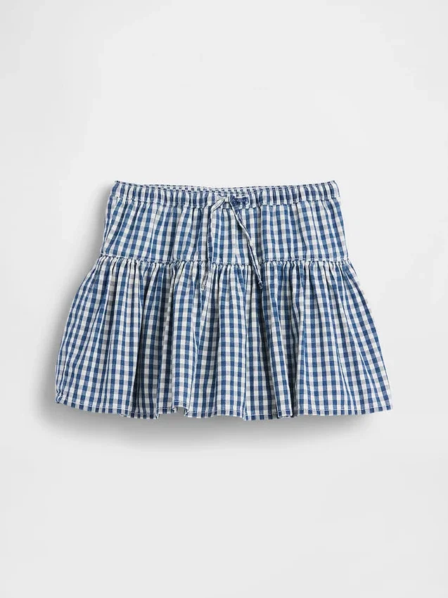 Jupe-short à volants en denim vichy pour enfant