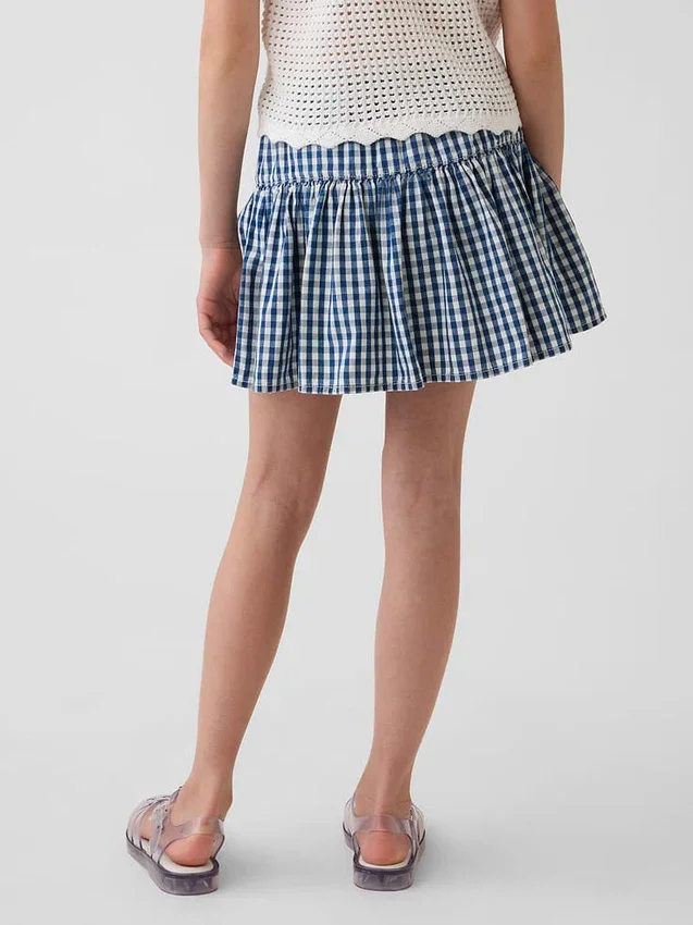 Jupe-short à volants en denim vichy pour enfant