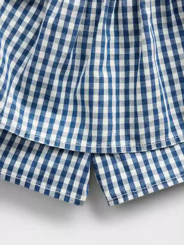 Jupe-short à volants en denim vichy pour enfant