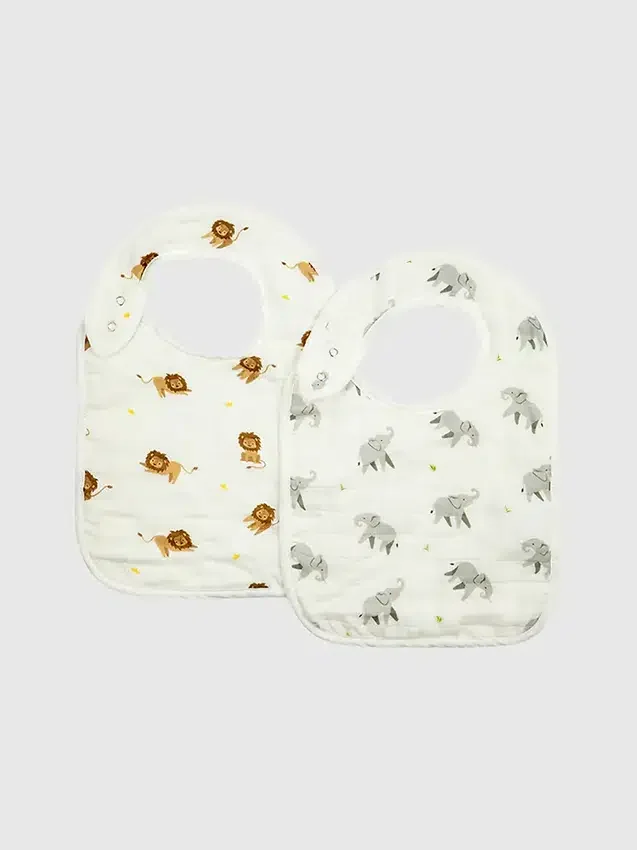 Lot de bavoirs en bambou « Petit éléphant et lion »