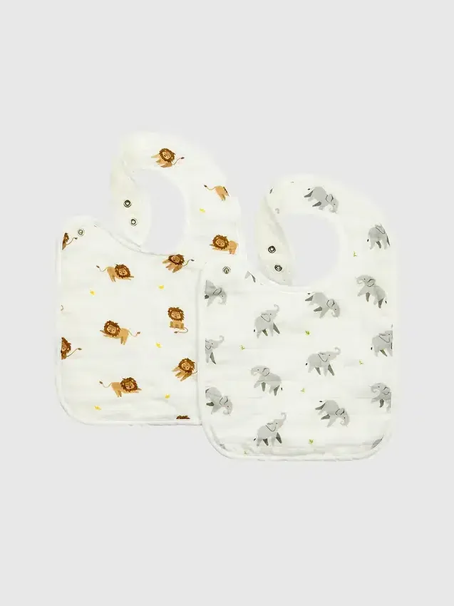 Lot de bavoirs en bambou « Petit éléphant et lion »