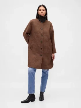 Manteau de voiture oversize en laine mélangée à motif pied-de-poule