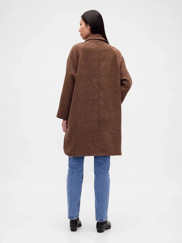 Manteau de voiture oversize en laine mélangée à motif pied-de-poule
