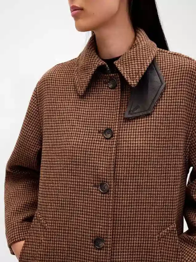 Manteau de voiture oversize en laine mélangée à motif pied-de-poule