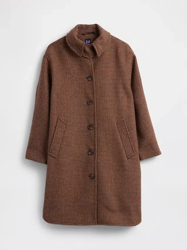 Manteau de voiture oversize en laine mélangée à motif pied-de-poule