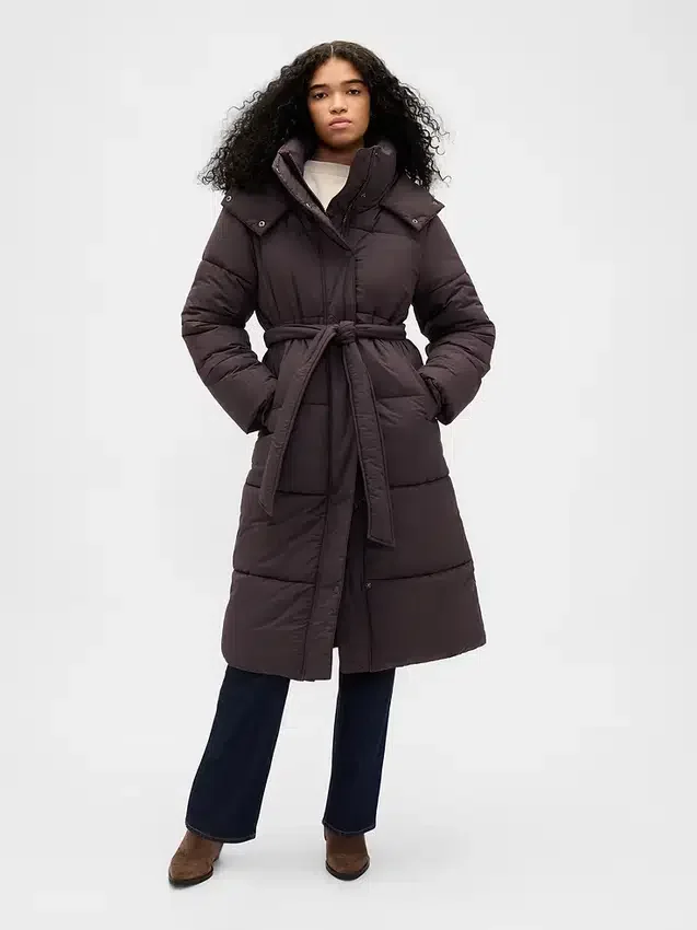 Manteau matelassé long à ceinture