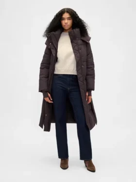 Manteau matelassé long à ceinture