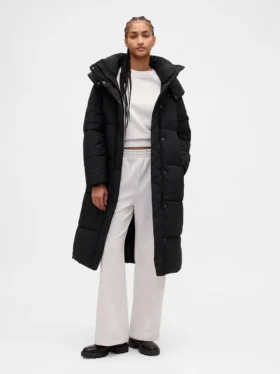Manteau matelassé long à ceinture