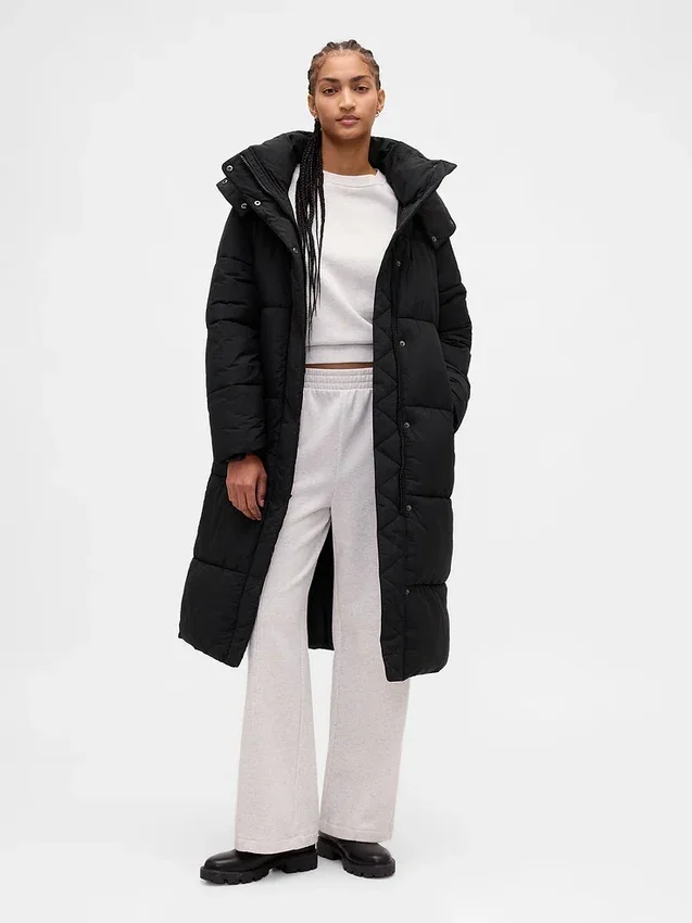 Manteau matelassé long à ceinture