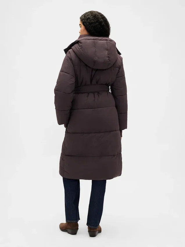 Manteau matelassé long à ceinture