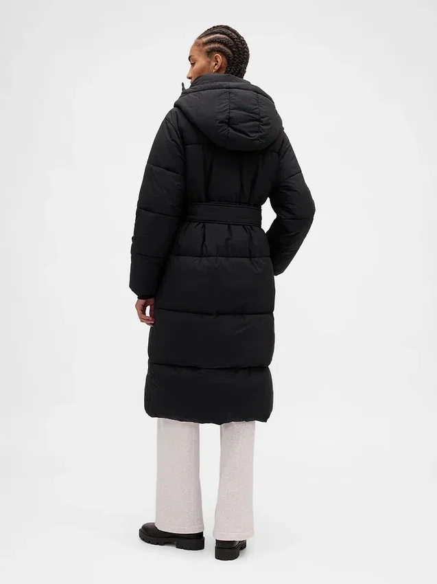Manteau matelassé long à ceinture