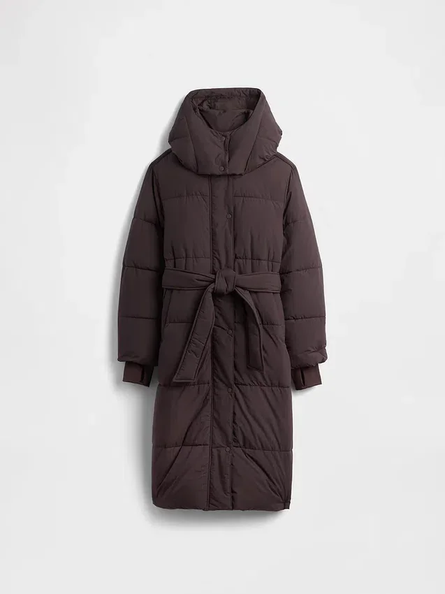 Manteau matelassé long à ceinture
