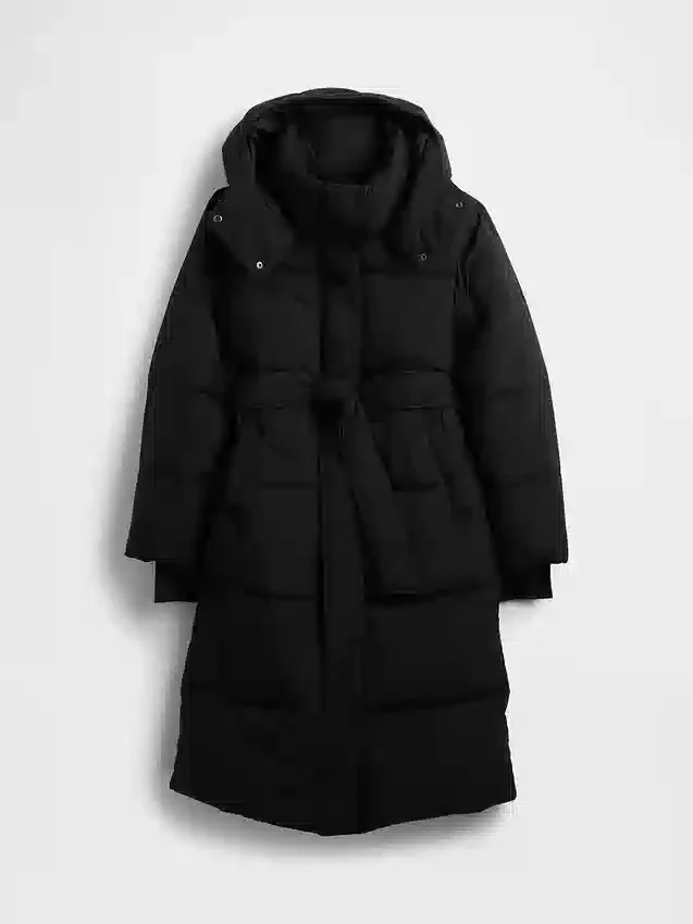 Manteau matelassé long à ceinture