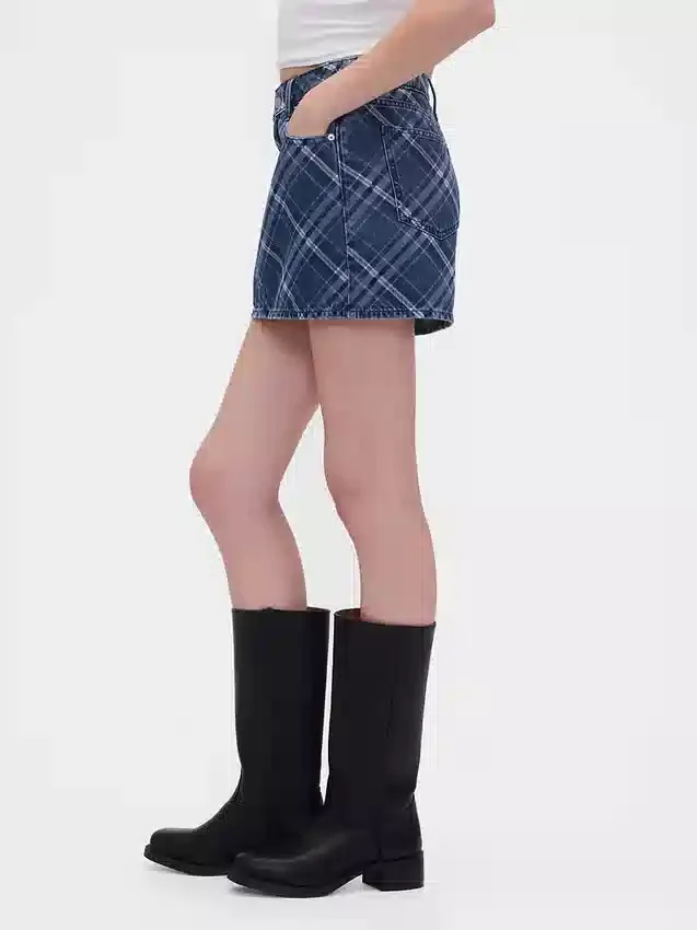 Mini-jupe en jean à carreaux