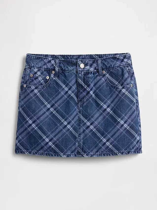 Mini-jupe en jean à carreaux