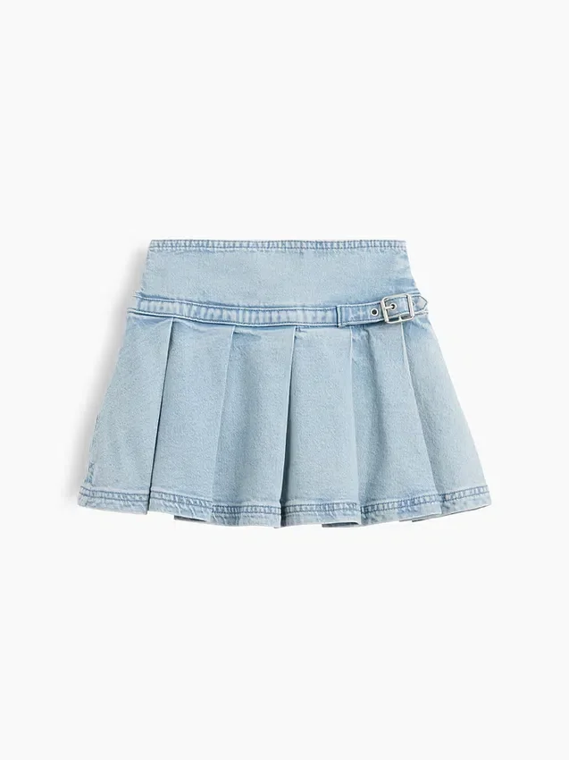 Mini-jupe plissée en denim pour enfant