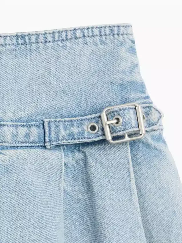 Mini-jupe plissée en denim pour enfant