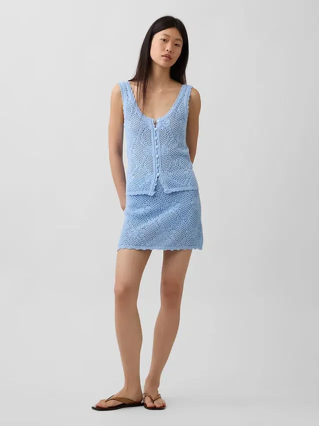 Mini-jupe-pull en coton 100 % à motif pointelle