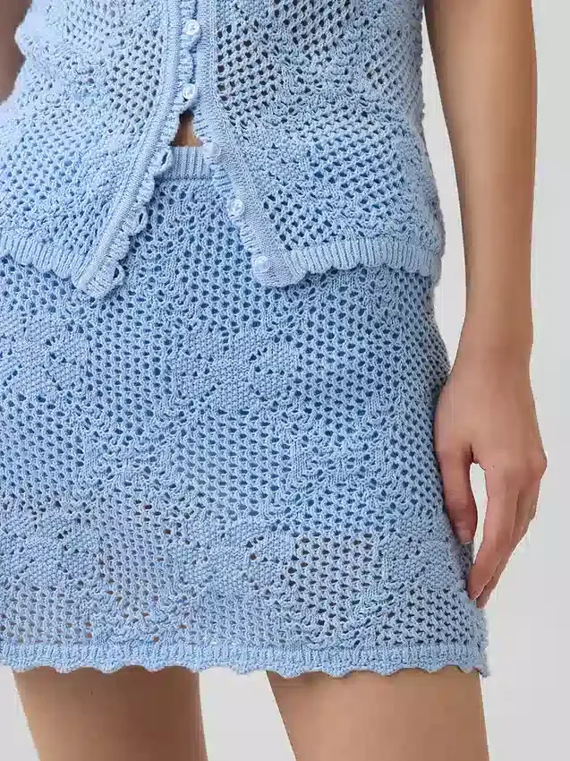 Mini-jupe-pull en coton 100 % à motif pointelle