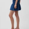 Mini-jupe-short en denim de gaze de coton à taille smockée