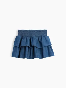 Mini-jupe-short en denim smocké pour enfants