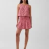Mini-jupe-short en gaze de coton à taille smockée