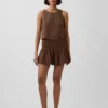 Mini-jupe-short en gaze de coton à taille smockée